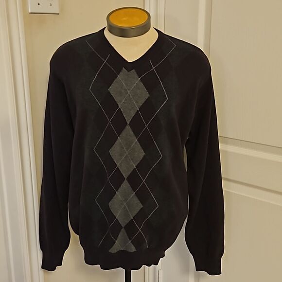 Van Heusen Men's Ribbed V-Neck Argyle Long Sleeves Sweater Large Purple/Gray - Picture 6 of 16